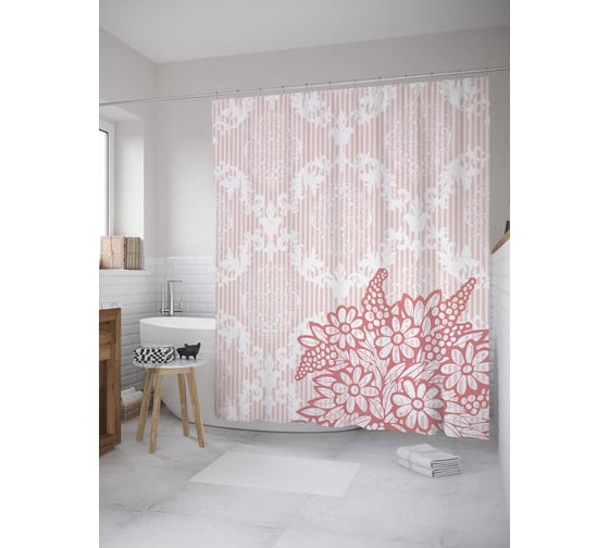 Штора (занавеска) для ванной JoyArty из сатена, 180х200 см с крючками sc_35312 1