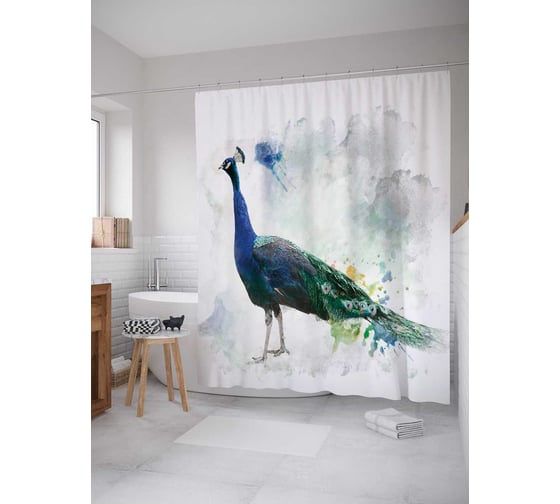 Штора (занавеска) для ванной JoyArty из сатена, 180х200 см с крючками sc_36635