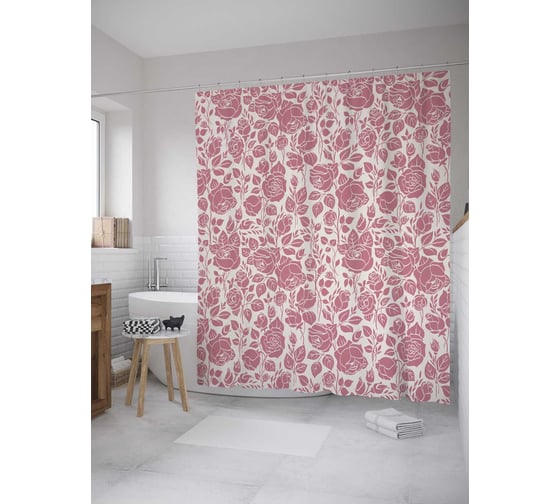 Штора (занавеска) для ванной JoyArty из сатена, 180х200 см с крючками sc_35303