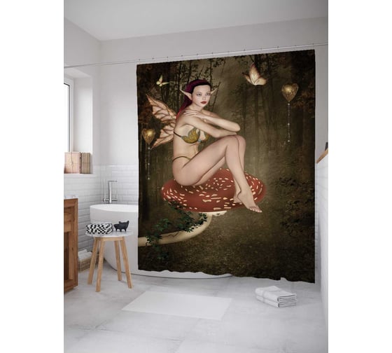 Штора (занавеска) для ванной JoyArty из сатена, 180х200 см с крючками sc_36852 1