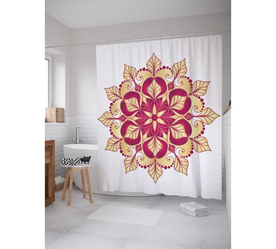 Штора (занавеска) для ванной JoyArty из сатена, 180х200 см с крючками sc_35470 1