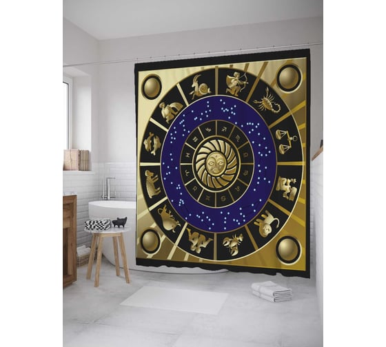 Штора (занавеска) для ванной JoyArty из сатена, 180х200 см с крючками sc_33729 1