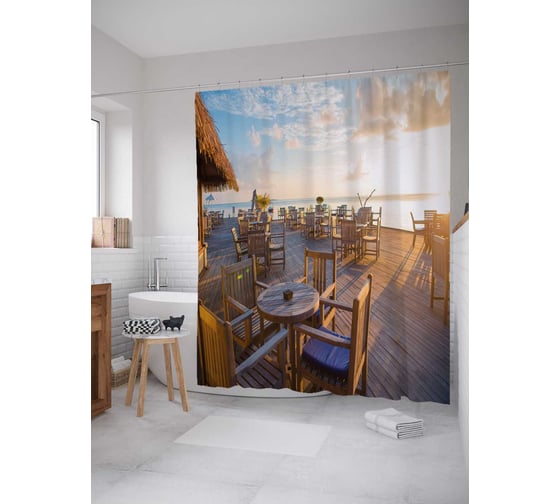 Штора (занавеска) для ванной JoyArty из сатена, 180х200 см с крючками sc_34891