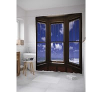 Штора (занавеска) для ванной JoyArty "Окна с веранды" из сатена, 180х200 см с крючками, sc_34845