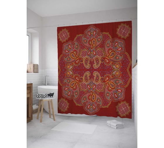 Штора (занавеска) для ванной JoyArty из сатена, 180х200 см с крючками sc_36098 1