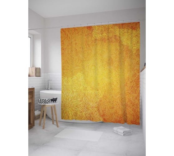 Штора (занавеска) для ванной JoyArty из сатена, 180х200 см с крючками sc_36138 1