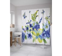 Штора (занавеска) для ванной JoyArty "Бабочки над букетом" из сатена, 180х200 см с крючками, sc_34722