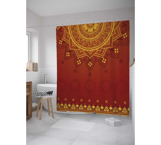 Штора (занавеска) для ванной JoyArty из сатена, 180х200 см с крючками sc_35452 1