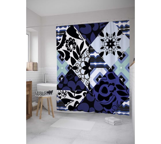 Штора (занавеска) для ванной JoyArty из сатена, 180х200 см с крючками sc_36494