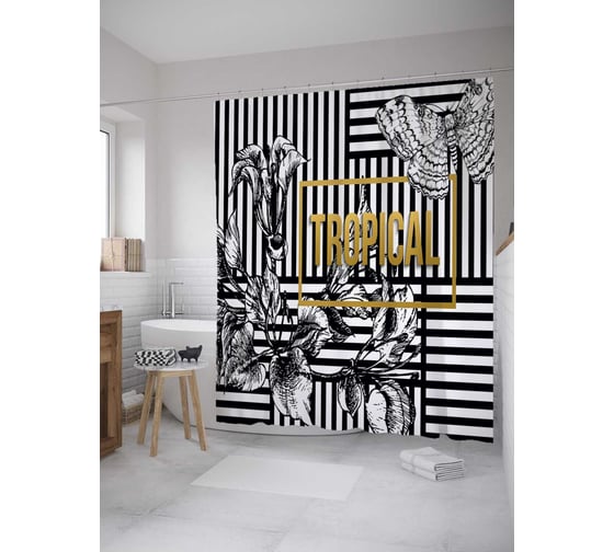 Штора (занавеска) для ванной JoyArty из сатена, 180х200 см с крючками sc_35997 1