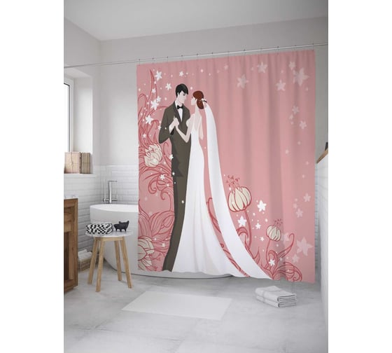 Штора (занавеска) для ванной JoyArty из сатена, 180х200 см с крючками sc_35139 1