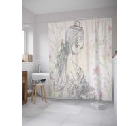 Штора (занавеска) для ванной JoyArty "Девушка в шляпке" из сатена, 180х200 см с крючками, sc_32969