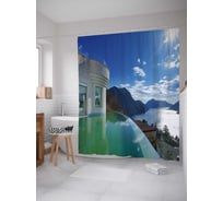 Штора (занавеска) для ванной JoyArty "Бассейн с видом на горы" из сатена, 180х200 см с крючками, sc_34938