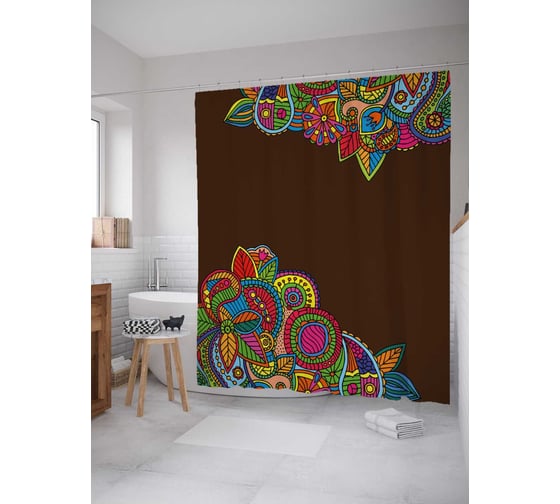 Штора (занавеска) для ванной JoyArty из сатена, 180х200 см с крючками sc_33037