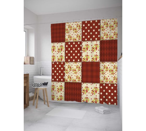 Штора (занавеска) для ванной JoyArty из сатена, 180х200 см с крючками sc_35736 1