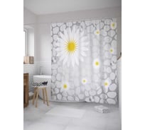Штора (занавеска) для ванной JoyArty "Ромашки на камнях" из сатена, 180х200 см с крючками, sc_34695