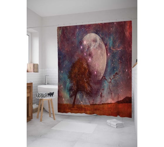 Штора (занавеска) для ванной JoyArty из сатена, 180х200 см с крючками sc_35604 1