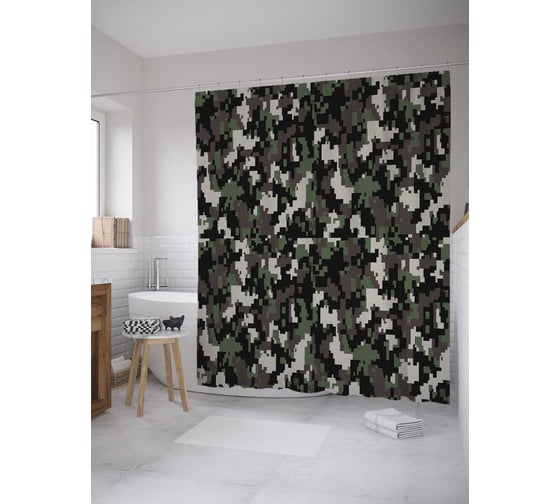 Штора (занавеска) для ванной JoyArty "Камуфляжная распятновка" из сатена, 180х200 см с крючками, sc_34615 1