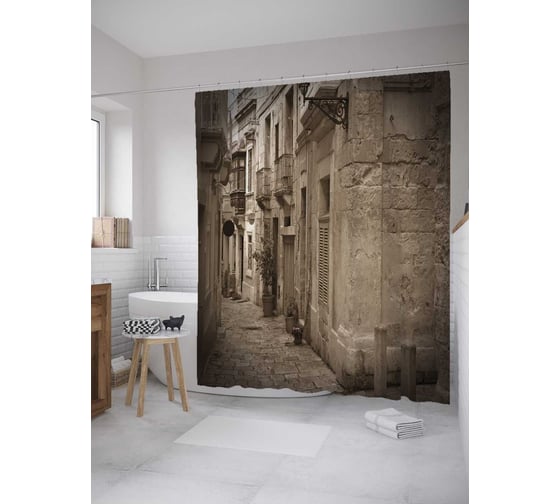 Штора (занавеска) для ванной JoyArty из сатена, 180х200 см с крючками sc_36594