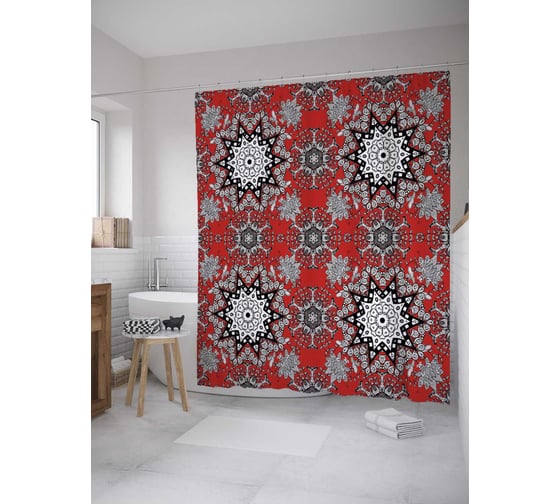 Штора (занавеска) для ванной JoyArty из сатена, 180х200 см с крючками sc_36095 1