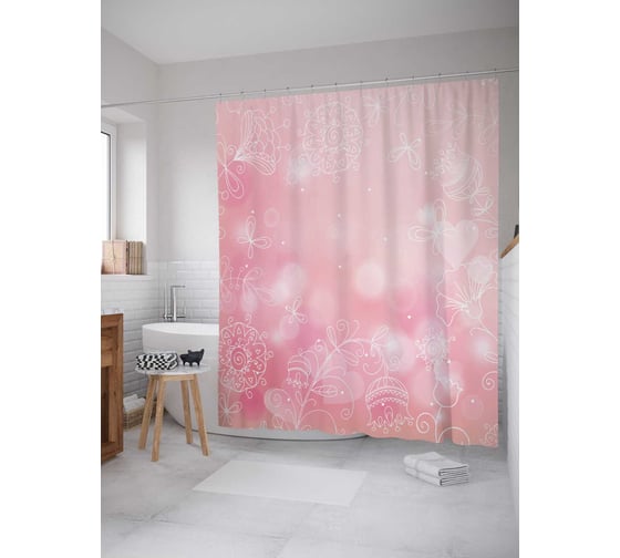 Штора (занавеска) для ванной JoyArty из сатена, 180х200 см с крючками sc_35496