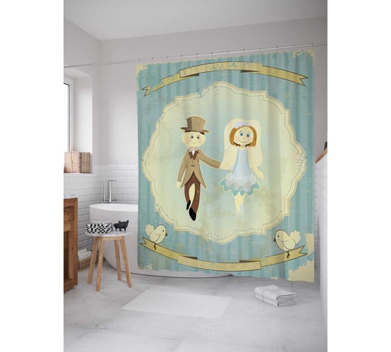 Штора (занавеска) для ванной JoyArty из сатена, 180х200 см с крючками sc_35155 1