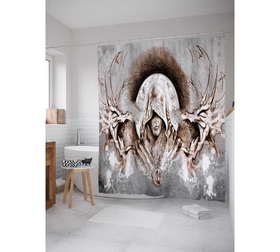 Штора (занавеска) для ванной JoyArty из сатена, 180х200 см с крючками sc_36662