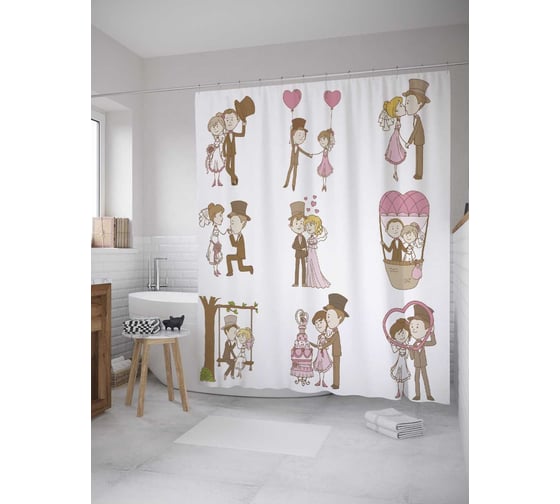 Штора (занавеска) для ванной JoyArty из сатена, 180х200 см с крючками sc_35156