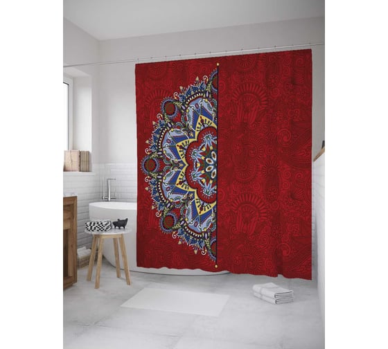 Штора (занавеска) для ванной JoyArty из сатена, 180х200 см с крючками sc_36099 1