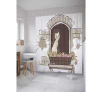 Штора (занавеска) для ванной JoyArty "Романтическая кошечка" из сатена, 180х200 см с крючками, sc_32199