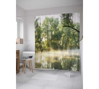 Штора (занавеска) для ванной JoyArty "Туман над рекой" из сатена, 180х200 см с крючками, sc_32673