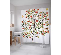 Штора (занавеска) для ванной JoyArty "Птицы на цветущем дереве" из сатена, 180х200 см с крючками, sc_32184