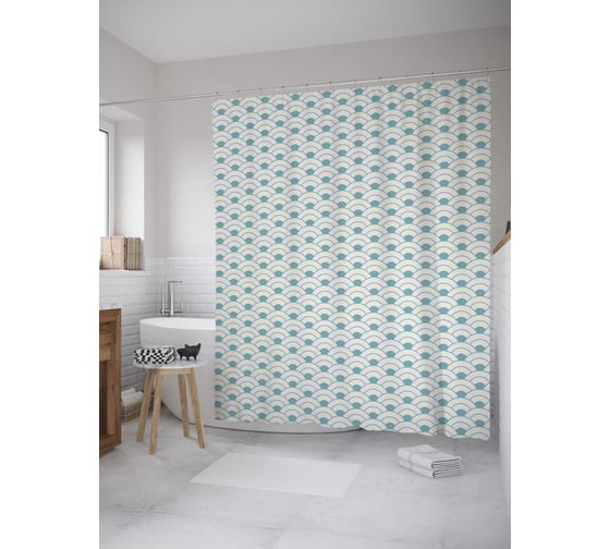 Штора (занавеска) для ванной JoyArty "Морские волны" из сатена, 180х200 см с крючками, sc_31863 1