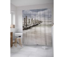 Штора (занавеска) для ванной JoyArty "Деревянный причал на побережье" из сатена, 180х200 см с крючками, sc_32437