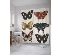 Штора (занавеска) для ванной JoyArty "Коллекция бабочек ретро" из сатена, 180х200 см с крючками, sc_32425