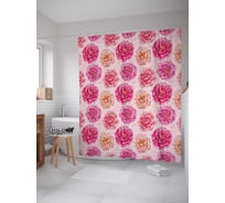 Штора (занавеска) для ванной JoyArty "Разноцветные пионы" из сатена, 180х200 см с крючками, sc_32089