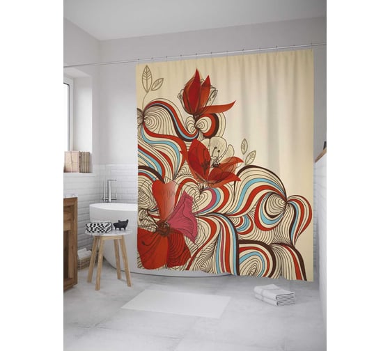 Штора (занавеска) для ванной JoyArty из сатена, 180х200 см с крючками sc_32455 1