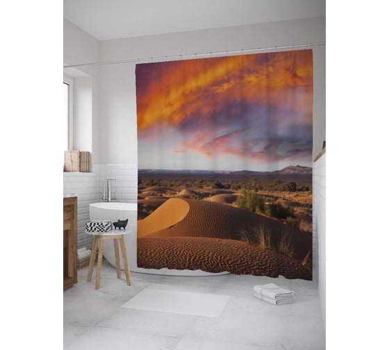Штора (занавеска) для ванной JoyArty "Зарево над пустыней" из сатена, 180х200 см с крючками, sc_32091 1