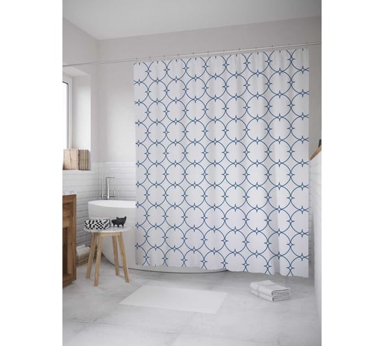 Штора (занавеска) для ванной JoyArty "Четырехлепестковый узор" из сатена, 180х200 см с крючками, sc_31910