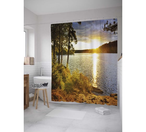 Штора (занавеска) для ванной JoyArty "Рассветная дорожка" из сатена, 180х200 см с крючками, sc_32141 1