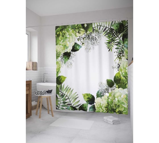 Штора (занавеска) для ванной JoyArty из сатена, 180х200 см с крючками sc_32434 1