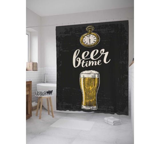Штора (занавеска) для ванной JoyArty "Пивной перерыв" из сатена, 180х200 см с крючками, sc_32384 1