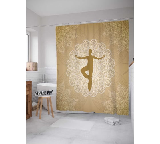 Штора (занавеска) для ванной JoyArty "Медитация йоги" из сатена, 180х200 см с крючками, sc_37538 1