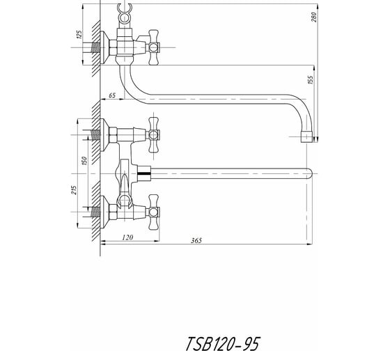 Смеситель для ванны с душем TSARSBERG тип См-ВУДРНШлА TSB-120-95