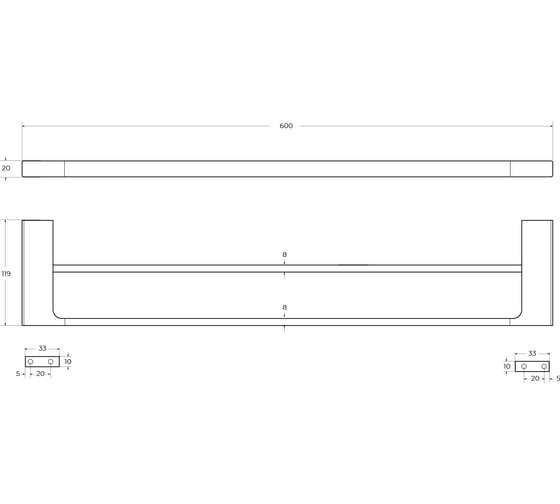 Полотенцедержатель CEZARES двойной 60 см, исполнение черный матовый SLIDER-THD-60-NOP