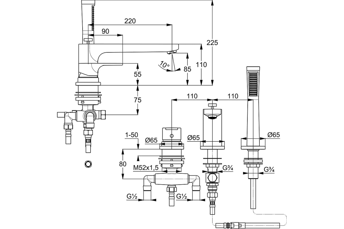 Смеситель для ванны KLUDI Zenta на бортик, хром KL484480565 - выгодная ...