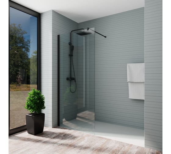 Душевая перегородка Bauedge BAU Stil 190x90 см, прозрачное стекло 6 мм, черный матовый профиль SB0019B