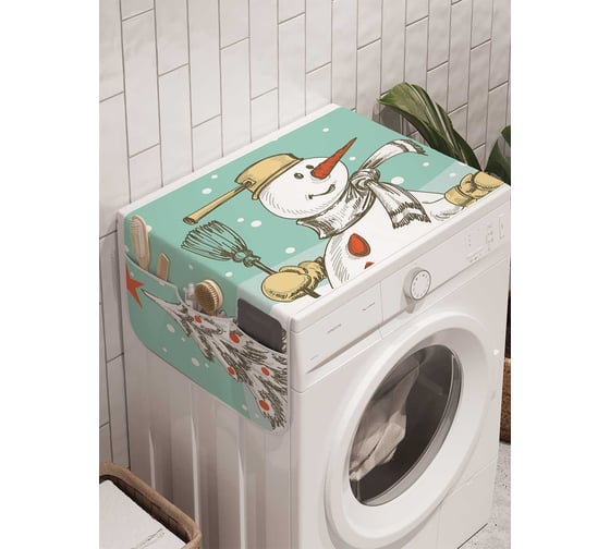 Органайзер для хранения Ambesonne "Снеговик на лыжах" на стиральную машину, 45x120 см, cwm_5764