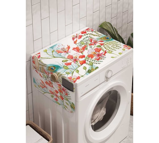 Органайзер для хранения Ambesonne "Перо павлина в цветах" на стиральную машину, 45x120 см, cwm_58274 1