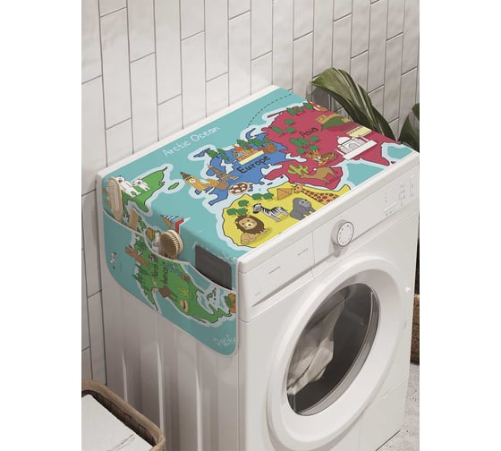 Органайзер для хранения Ambesonne "Мировая карта животных" на стиральную машину, 45x120 см, cwm_9055